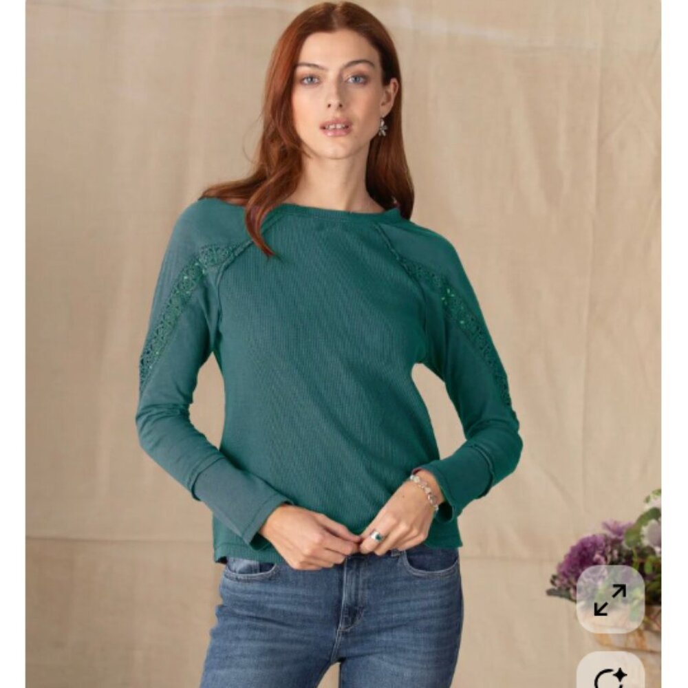 Sundance Liliya Mixed Media Long Sleeve Tee NWT in Jasper Green XS